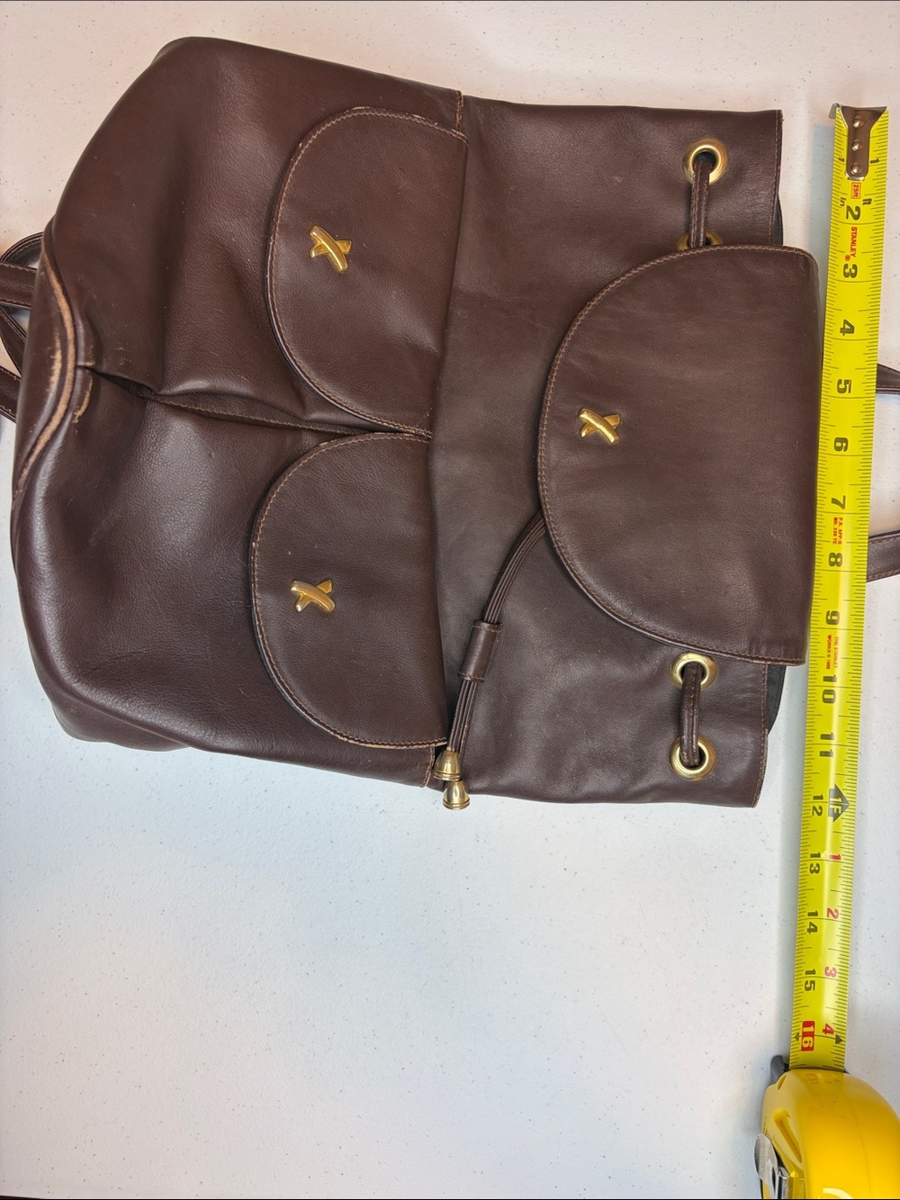 Vintage Paloma Picasso Leather Backpack Drawstring Brown Italy - Picture 12 of 14